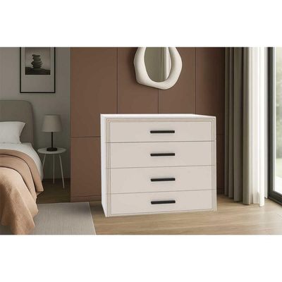 Cômoda Solteiro Valência c/ 4 Gavetas Branco/Creme - Politorno