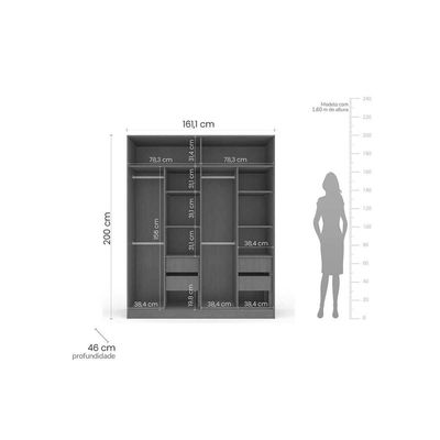 Guarda Roupa 4 Portas e 4 Gavetas Valência Branco/Creme - Politorno