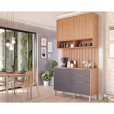 Cozinha Modulada MGM Divina 3 Peças (1Aéreo+1Balcão+1Complemento) CZ008 Freijo/Titanium-MGM