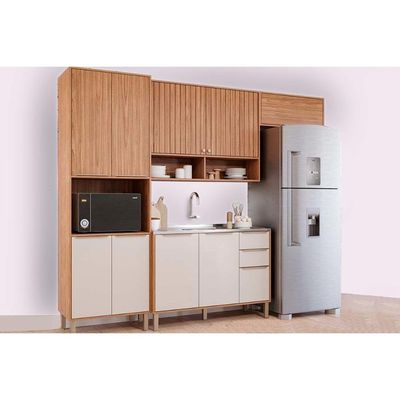 Cozinha Modulada MGM Divina 4 Peças (2Aéreos+1Balcão+1Paneleiro) s/Pia CZ003 Freijo/Off White-MGM
