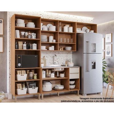Cozinha Modulada MGM Divina 4 Peças (2Aéreos+1Balcão+1Paneleiro) s/Pia CZ003 Freijo/Off White-MGM