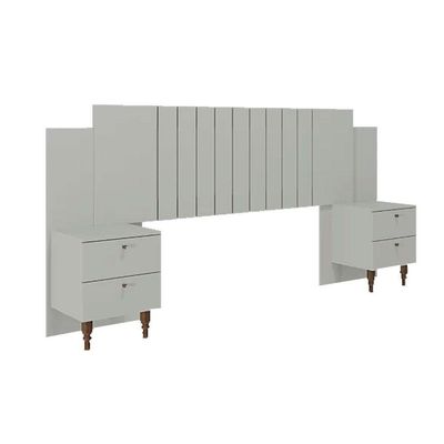 Painel Cama Box Madeirado Casal/Quenn Genova c/ 2 Mesas e 4 Gavetas Off White - Panan