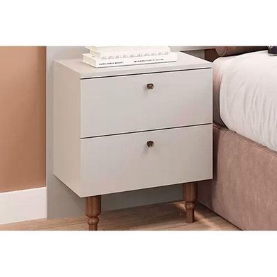 Painel Cama Box Madeirado Casal/Quenn Genova c/ 2 Mesas e 4 Gavetas Off White - Panan