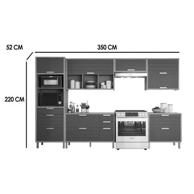 Kit Cozinha Completa 6 Peças Eloise (3Aéreos+2Balcões+1Paneleiro) CZ023 Freijo/Titanium - MGM