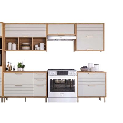 Kit Cozinha Completa 6 Peças Eloise (3Aéreos+2Balcões+1Paneleiro) CZ023 Freijo/Titanium - MGM