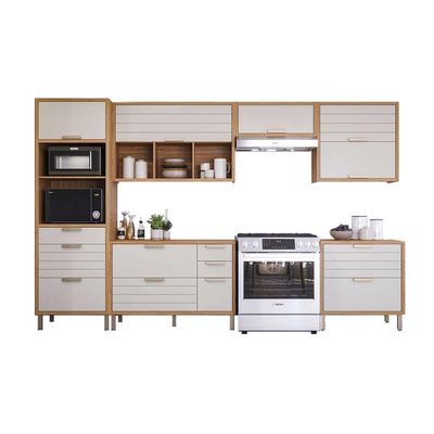 Kit Cozinha Completa 6 Peças Eloise (3Aéreos+2Balcões+1Paneleiro) CZ023 Freijo/Titanium - MGM