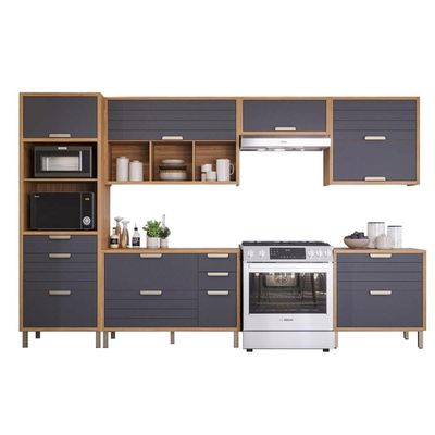Kit Cozinha Completa 6 Peças Eloise (3Aéreos+2Balcões+1Paneleiro) CZ023 Freijo/Titanium - MGM