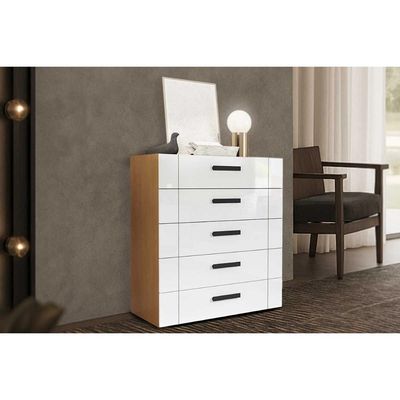 Cômoda de Quarto Lisboa c/ 5 Gavetas Freijo/Branco - Politorno