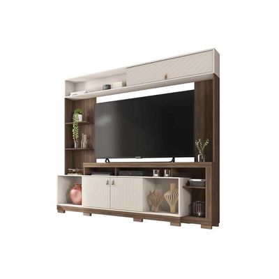 Home p/ TV até 65 Pol Sinfonia c/ 3 Portas e 7 Nichos 200x203cm Nogueira/Off White Mr - Caemmun
