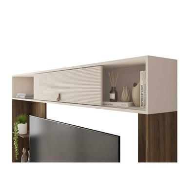 Home p/ TV até 65 Pol Sinfonia c/ 3 Portas e 7 Nichos 200x203cm Nogueira/Off White Mr - Caemmun