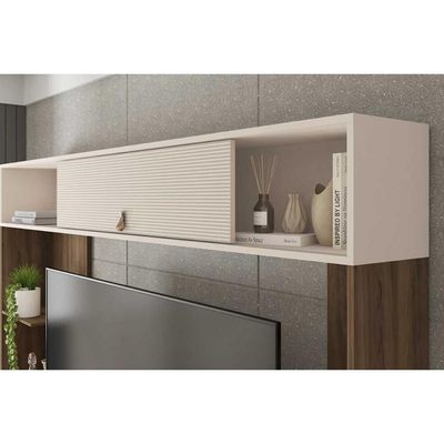 Home p/ TV até 65 Pol Sinfonia c/ 3 Portas e 7 Nichos 200x203cm Nogueira/Off White Mr - Caemmun