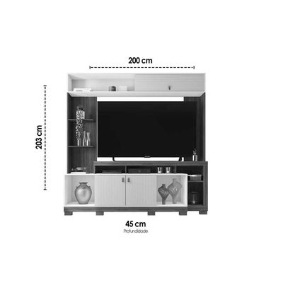 Home p/ TV até 65 Pol Sinfonia c/ 3 Portas e 7 Nichos 200x203cm Nogueira/Off White Mr - Caemmun