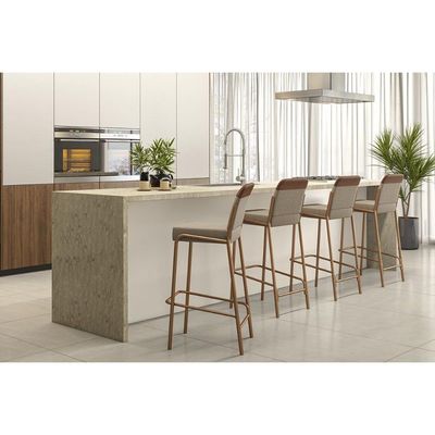 Banqueta Sala de Jantar Duo 1753 Kit 2 Un Rose/Linho Areia/Courano Caramelo - Carraro
