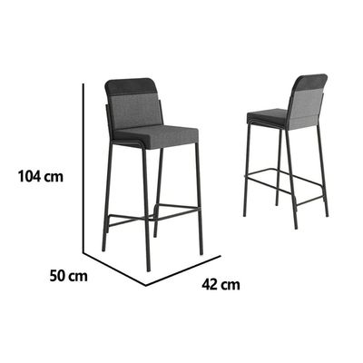 Banqueta Sala de Jantar Duo 1753 Kit 2 Un Preto/Linho Grafite/Courano Preto - Carraro