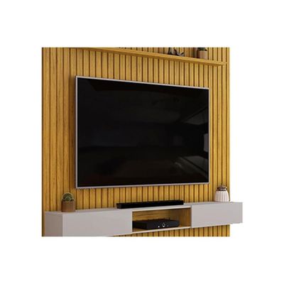 Rack Bancada c/ Painel p/ TV Trento 250x240cm Cedro/Bali - DJ Móveis