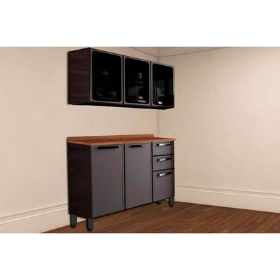 Cozinha Modulada Bertolini Estilo 2 Peças (1Aéreo+1Balcão) C2P13 Cinza/Grafite-Bertolini