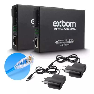 Par de Conversor Mídia Fibra Óptica A+B para RJ45 Gigabit 1000Mbps