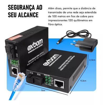 Par de Conversor Mídia Fibra Óptica A+B para RJ45 Gigabit 1000Mbps