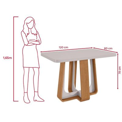 Conjunto Sala de Jantar Mesa Easy Pop 120x80cm Tampo MDF 40mm com 4 Cadeiras Confort Amêndoa/Off