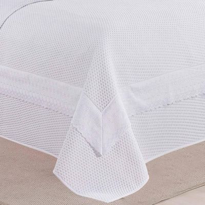 Cobre Leito Queen Majestic Bordado Inglês Micropercal 300 Fios Toque De Algodão 3 Peças - Branco