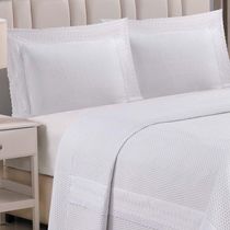 Cobre Leito Queen Majestic Bordado Inglês Micropercal 300 Fios Toque De Algodão 3 Peças - Branco
