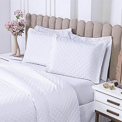 Cobre Leito Casal Padrão Milão Dupla Face Micropercal 200 Fios 3 Peças - Branco