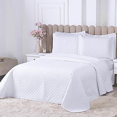 Cobre Leito Casal Padrão Milão Dupla Face Micropercal 200 Fios 3 Peças - Branco