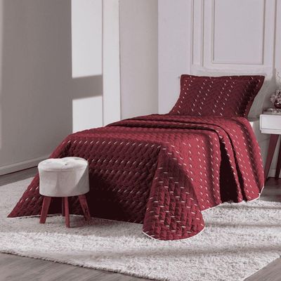 Cobre Leito Solteiro Heitor Bordado Hipercal 400 Fios 2 Peças - Vermelho Marsala
