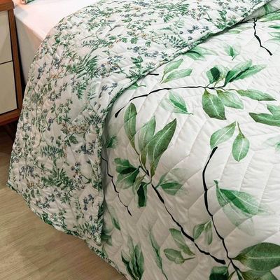 Cobre Leito King Confort Print Micropercal 300 Fios Toque De Algodão 3 Peças - Flores Verdes