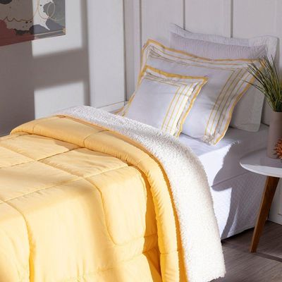 Kit Edredom Solteiro Coberdrom Soft Hipercal/sherpa 3 Peças - Amarelo