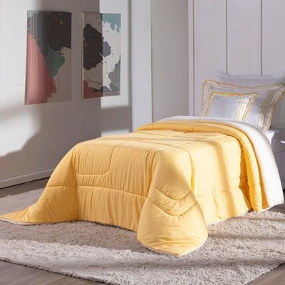 Kit Edredom Solteiro Coberdrom Soft Hipercal/sherpa 3 Peças - Amarelo