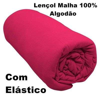 Lençol Com Elástico Casal Portallar Malha 100% Algodão Liso Linha Casa Vermelho Fita