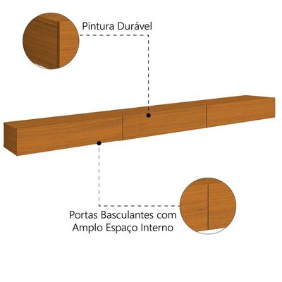Rack Suspenso Para Painel Ou Tv Até 75 Polegadas 3 Portas 2,00m Egeo Edn Madeirado