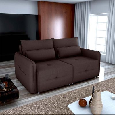 Sofá Cama 2 Lugares Com Almofadas 205cm Celine Suede Marrom Matrix Suede Marrom
