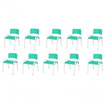 Kit 10 Cadeiras Infantil Iso, Escola, Base Branco verde água