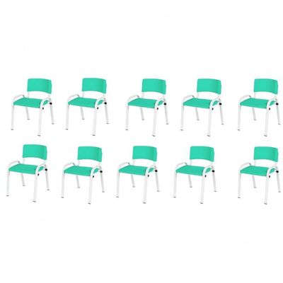 Kit 10 Cadeiras Infantil Iso, Escola, Base Branco verde água