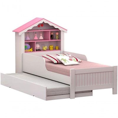 Bicama Infantil Solteiro Menina Casinha Branco Rosa