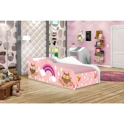Cama Carro Fun Adesivada Corujinhas E Borboletas Solteiro