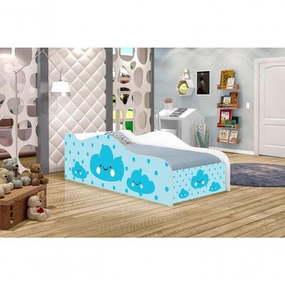 Cama Carro Fun Adesivada Nuvens Meninos Solteiro