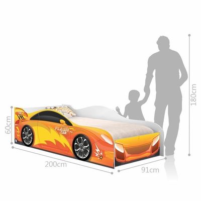Cama Carro Menino Laranja Solteiro Com Colchão