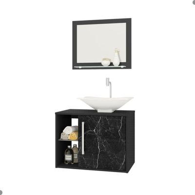 Conjunto Gabinete E Espelheira Grenoble Preto Fosco Nero