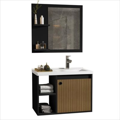 Conjunto Gabinete Com Cuba E Espelheira Juárez Preto/ripado