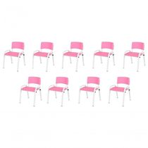 Kit 9 Cadeiras Infantil Iso Escola Base Branco Rosa