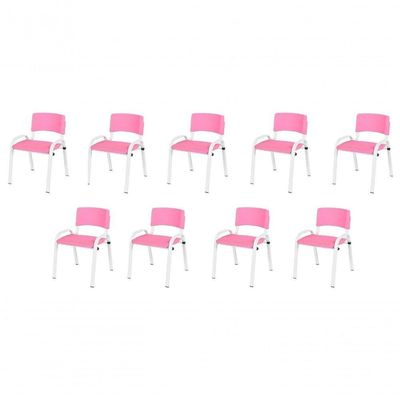 Kit 9 Cadeiras Infantil Iso Escola Base Branco Rosa