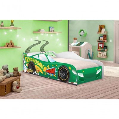 Cama Carro Kaboom Verde Solteiro Com Colchão