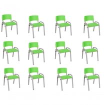Kit 12 Cadeiras Infantil Iso Escola Base Cinza Verde Claro