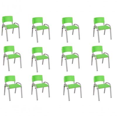 Kit 12 Cadeiras Infantil Iso Escola Base Cinza Verde Claro