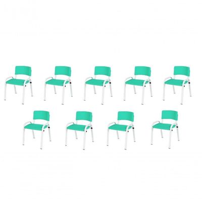 Kit 9 Cadeiras Infantil Iso Escola Base Branco Verde água