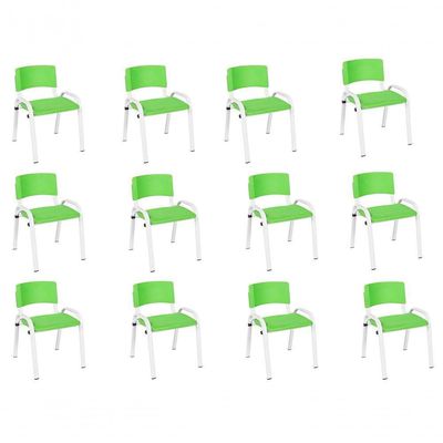 Kit 12 Cadeiras Infantil Iso Escola Base Branca Verde Claro