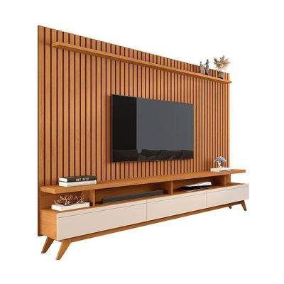 Conjunto Painel Ripado E Rack Pompéia Nature Off White
